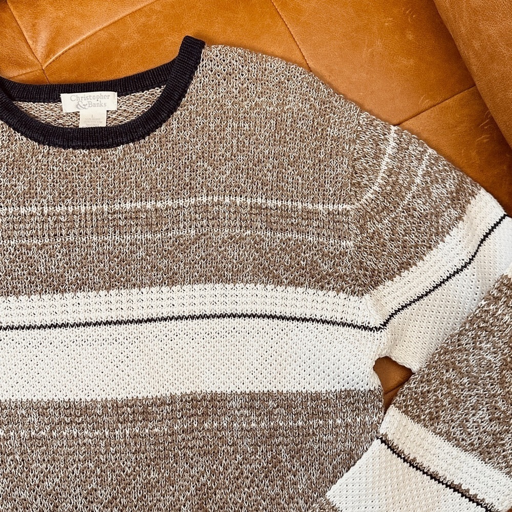 Cotton/Ramie mix Crew neck Sweater - blocked stripes - Size L - Picture 5 of 7